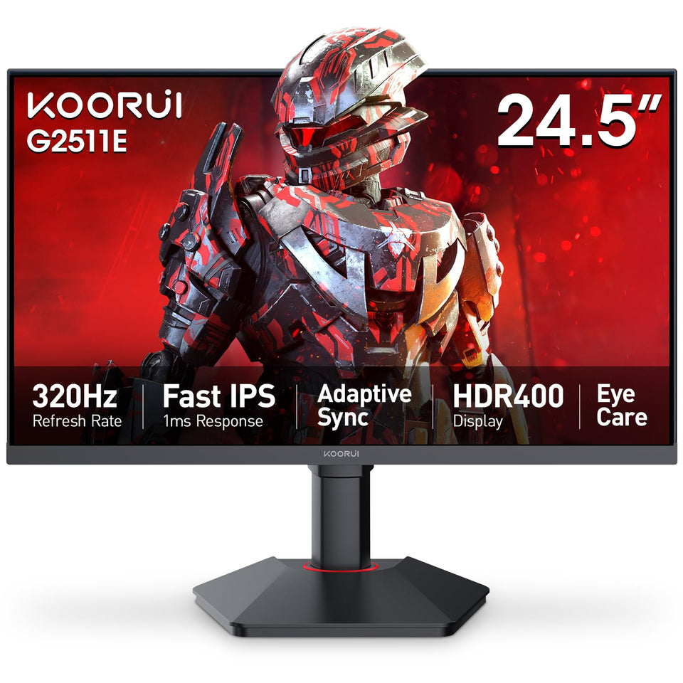 KOORUI G2511E front view showing ultra-fast motion and HDR-rich colors.