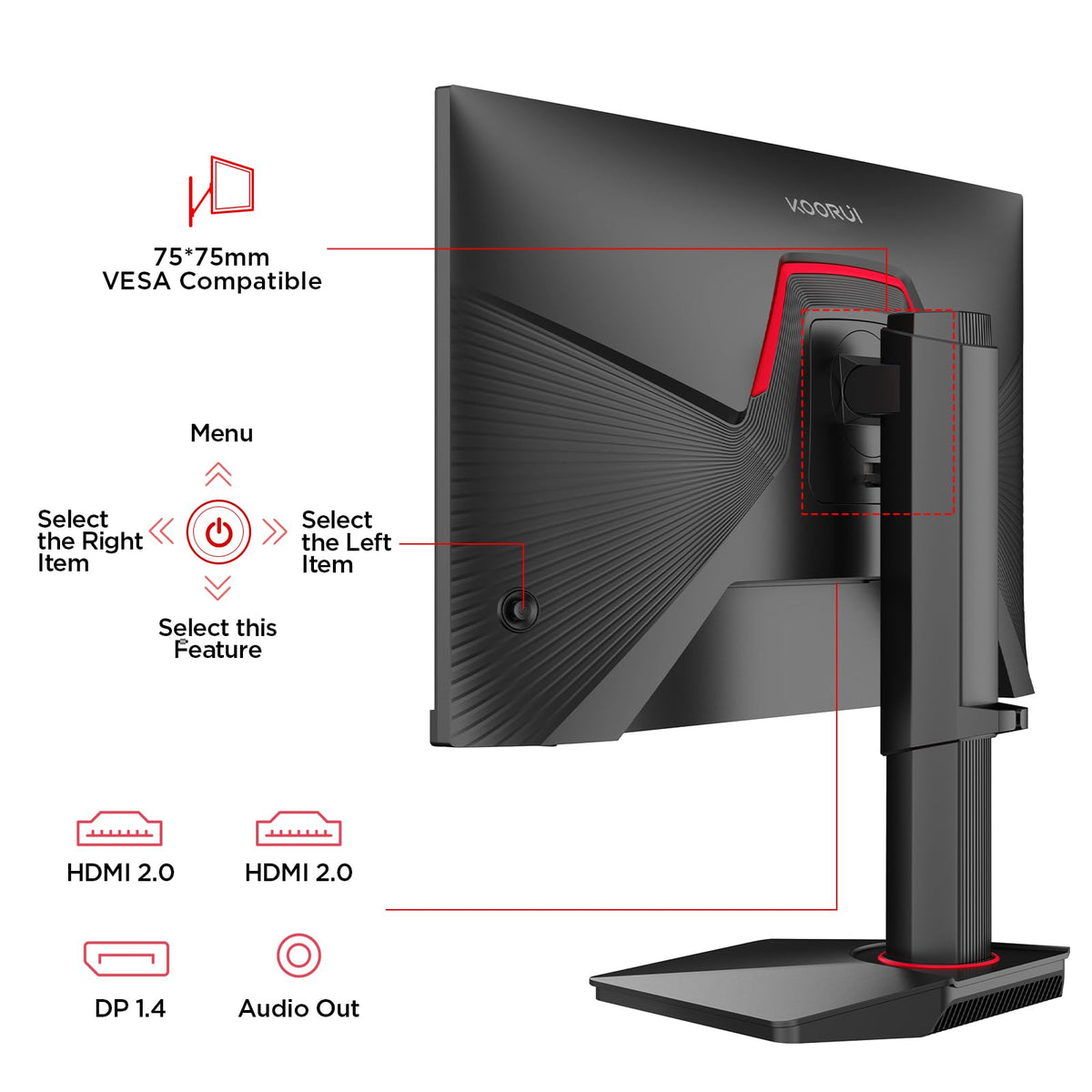 KOORUI G2511E multi-port design simplifying PC and console connections.