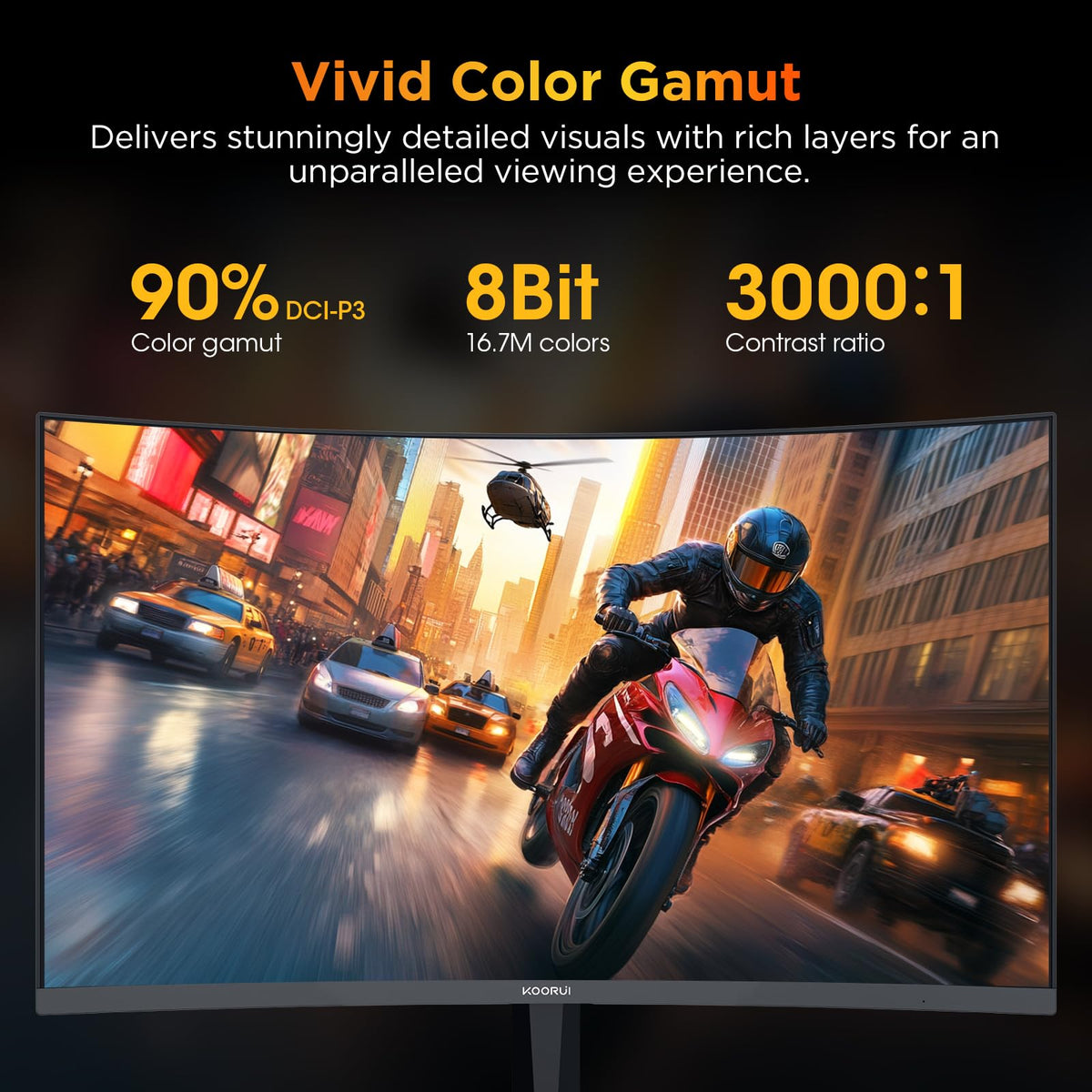 KOORUI G2511XC tilt-adjustable stand for personalized viewing angles.