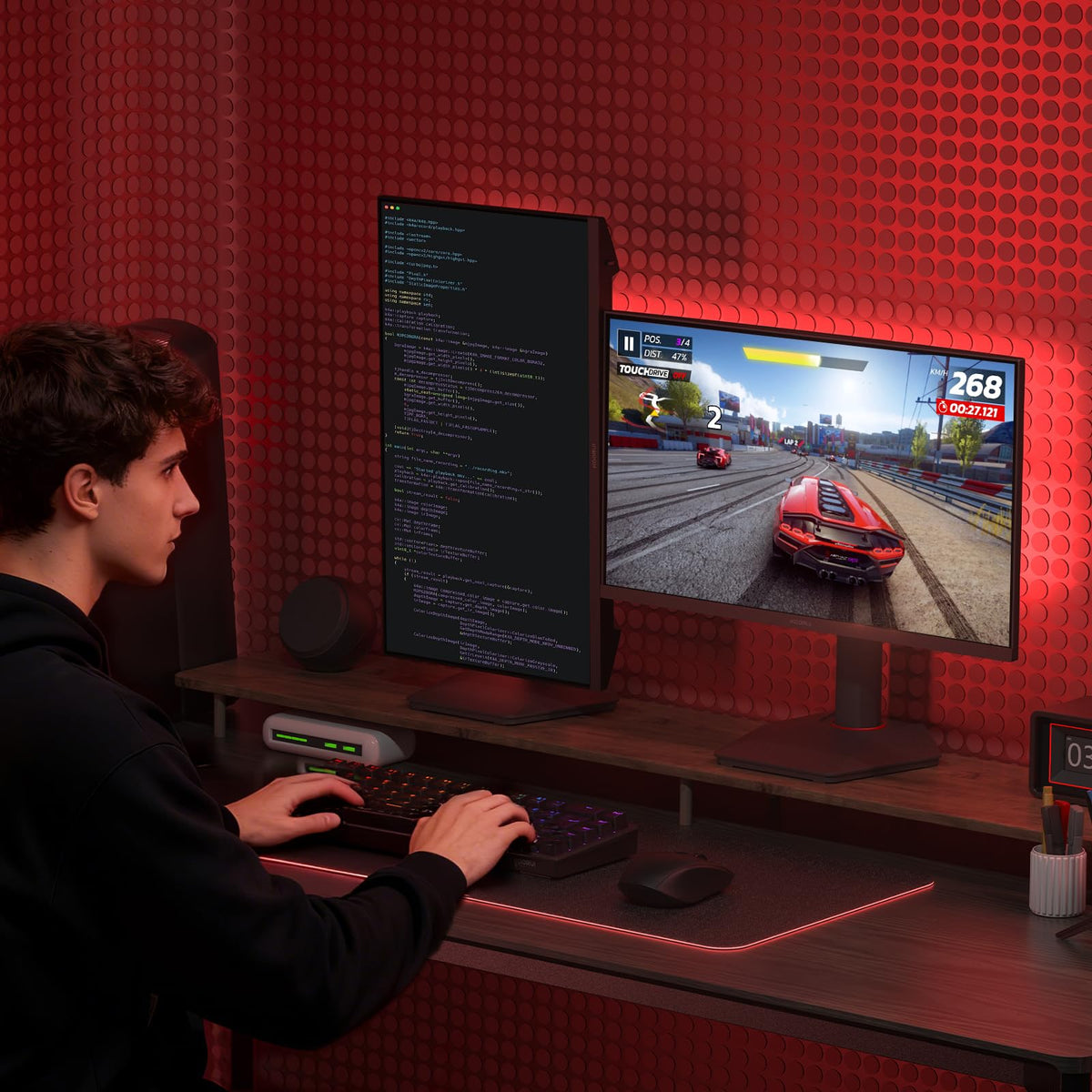 KOORUI G2722P wall-mount ready and desk-space friendly design.