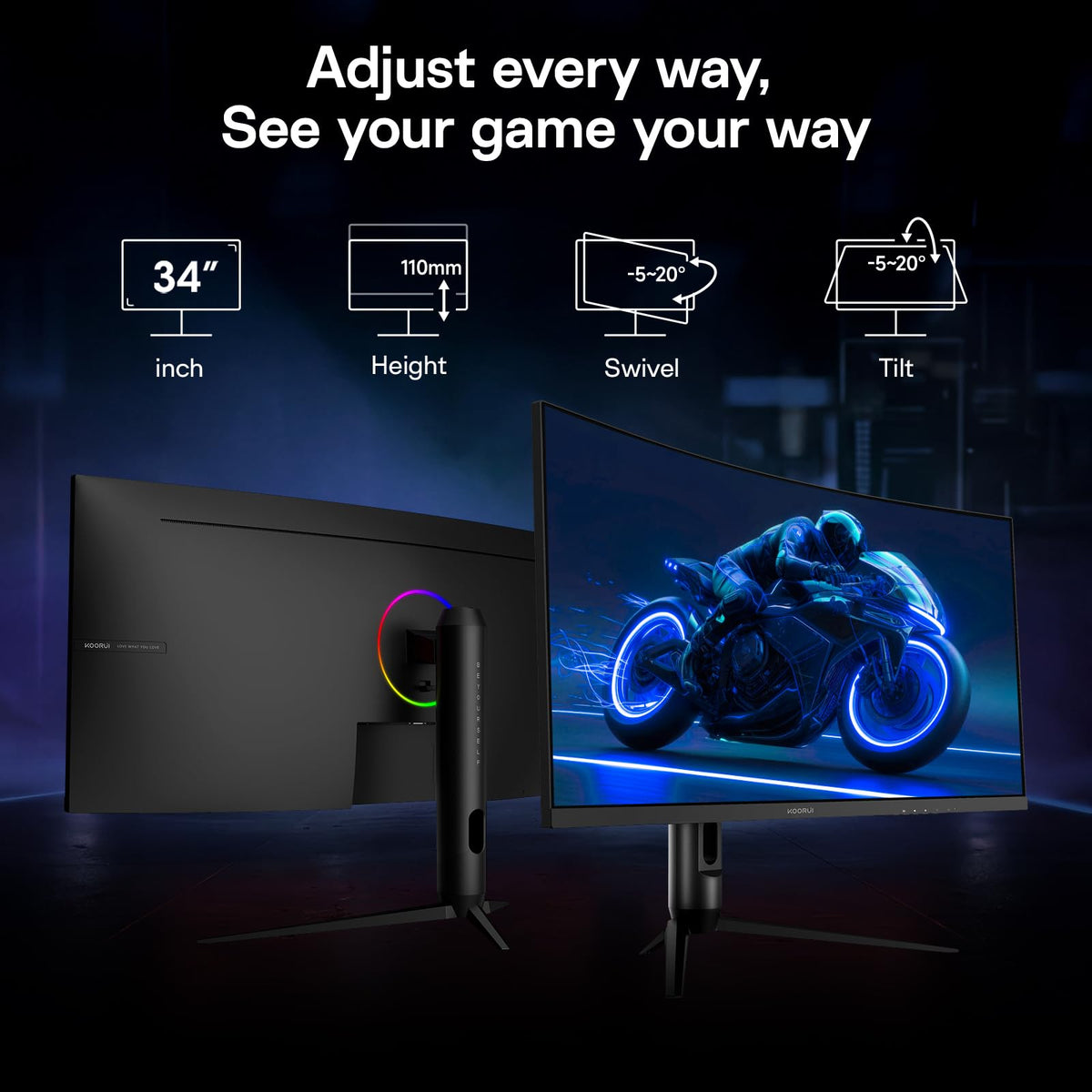 KOORUI G3441XC dual HDMI 2.1 and DP 1.4 connectivity