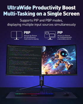 KOORUI PIP and PBP multitasking let you view multiple sources on one ultrawide screen.
