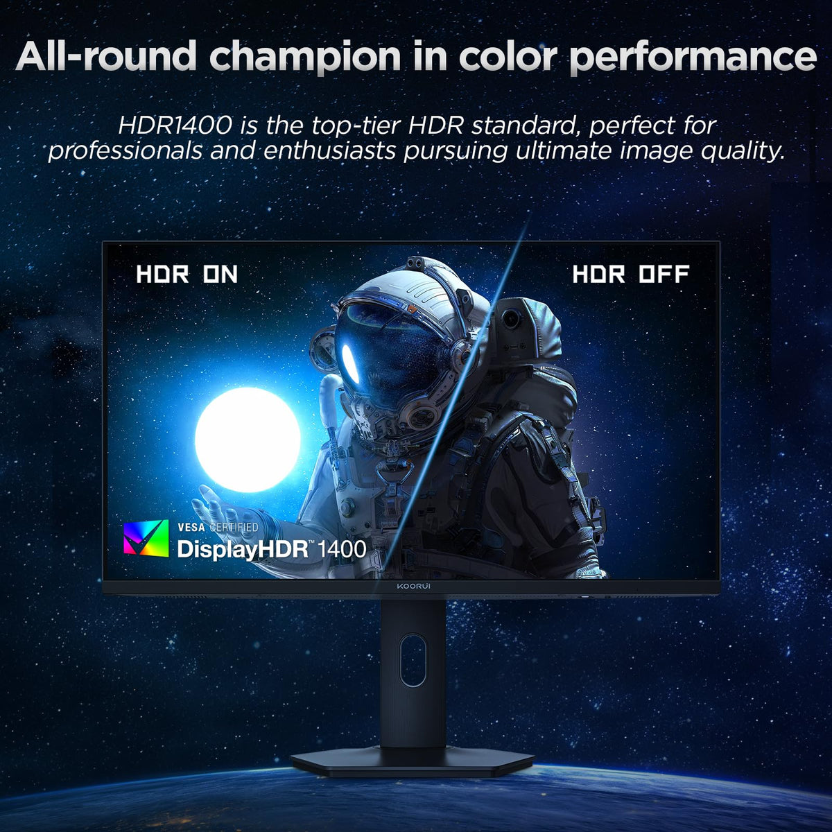 KOORUI S2741LM adjustable stand with height, swivel, tilt for comfort.