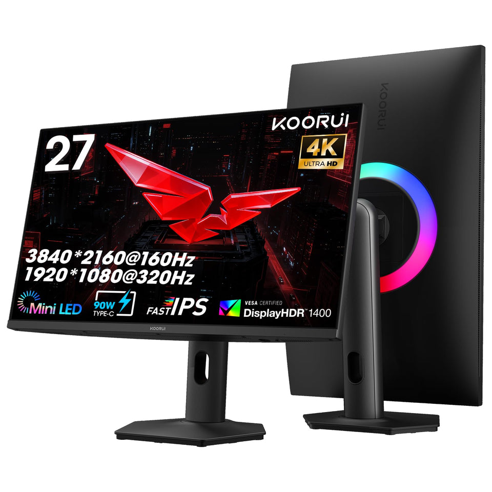 KOORUI S2741LM front view shows 4K clarity for immersive gaming.