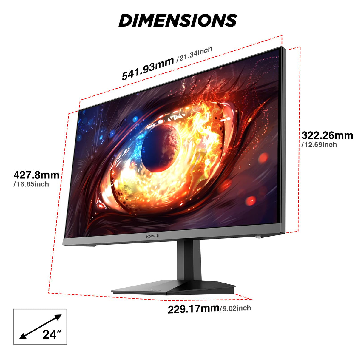 KOORUI VESA mountable design supports flexible wall or arm setups