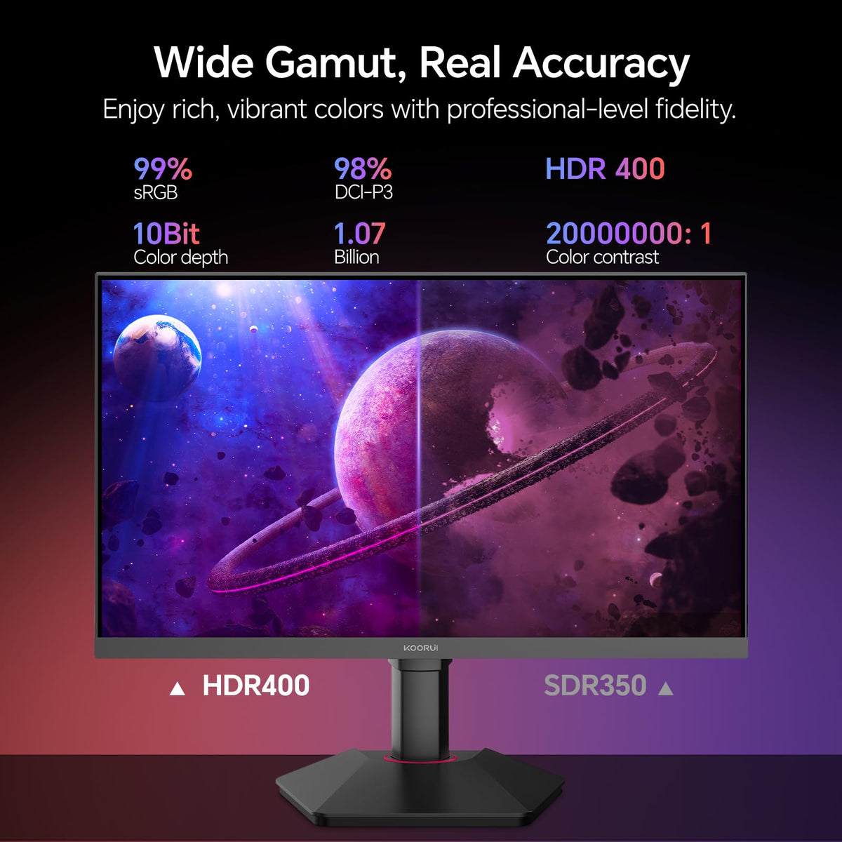 KOORUI wide viewing angles ensure consistent color from any seat.