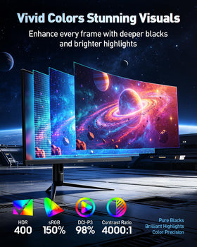 KOORUI 3440x1440 WQHD resolution enhances detail and clarity for gaming, films, and work tasks.
