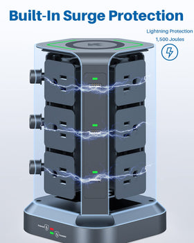 KOOSLA power strip switches and 6.5ft cord detail for easy control and placement