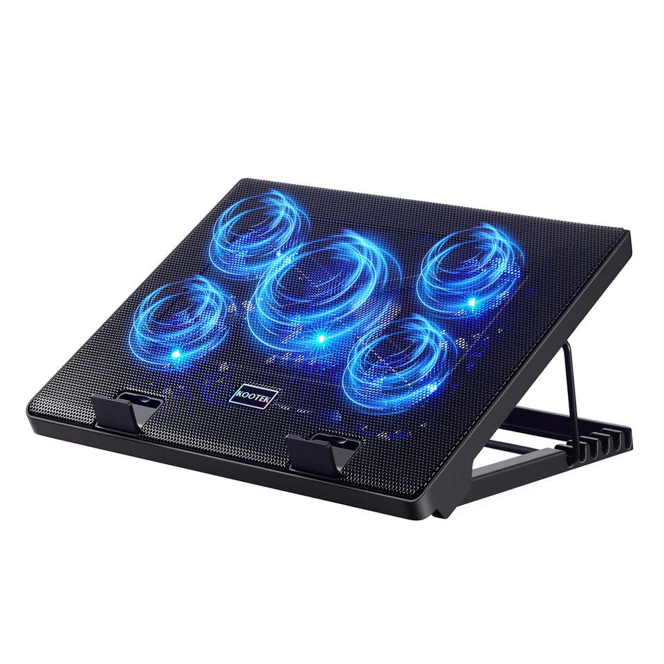 Kootek front view with blue LEDs showing cooling and quiet performance