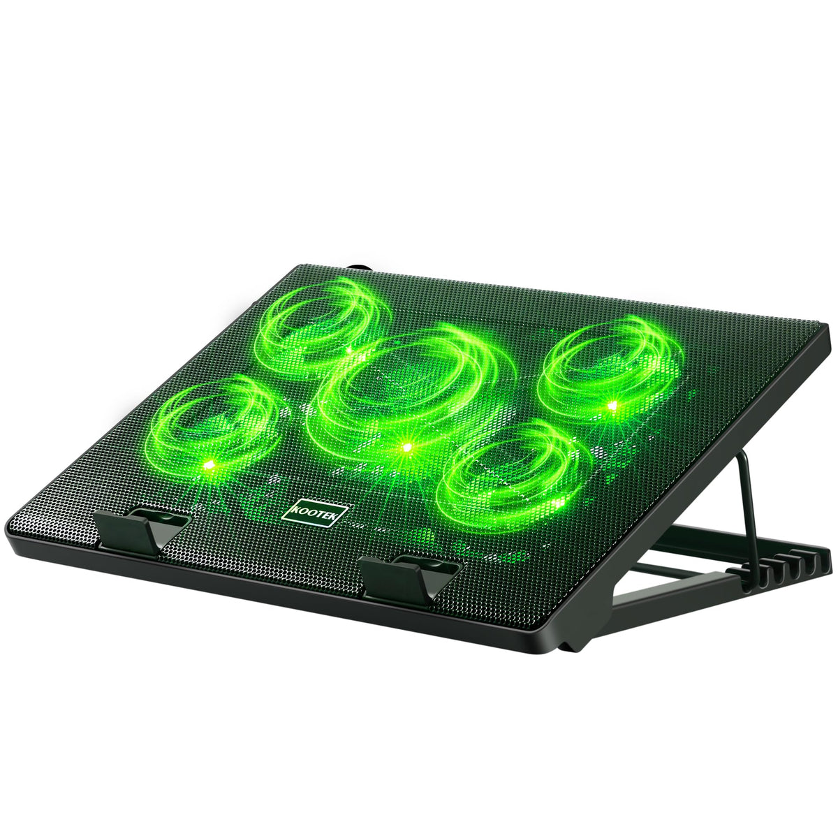 Kootek front view showing green LEDs and fan layout for improved airflow