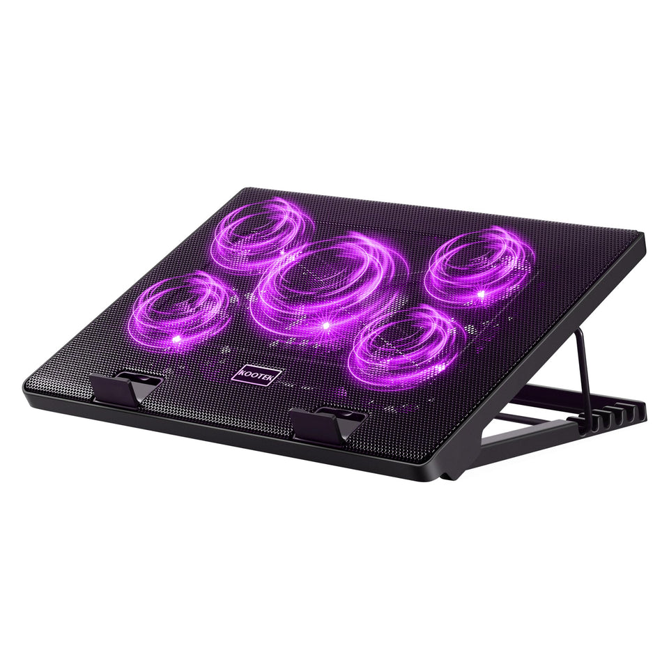 Kootek purple cooler front view showing fans and stoppers for stable use
