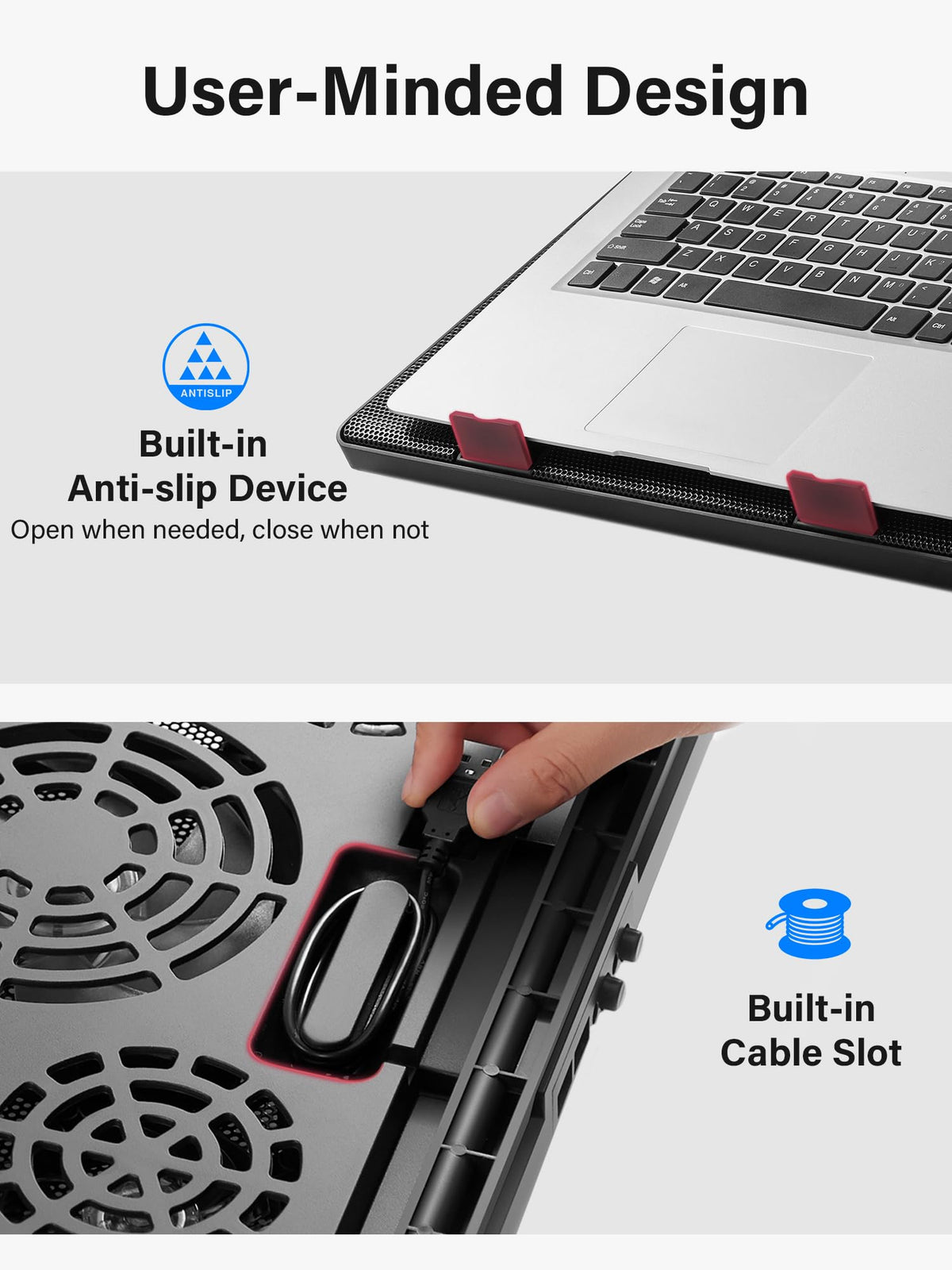 Kootek cooling pad with laptop in use during gaming showing steady cooling and visibility