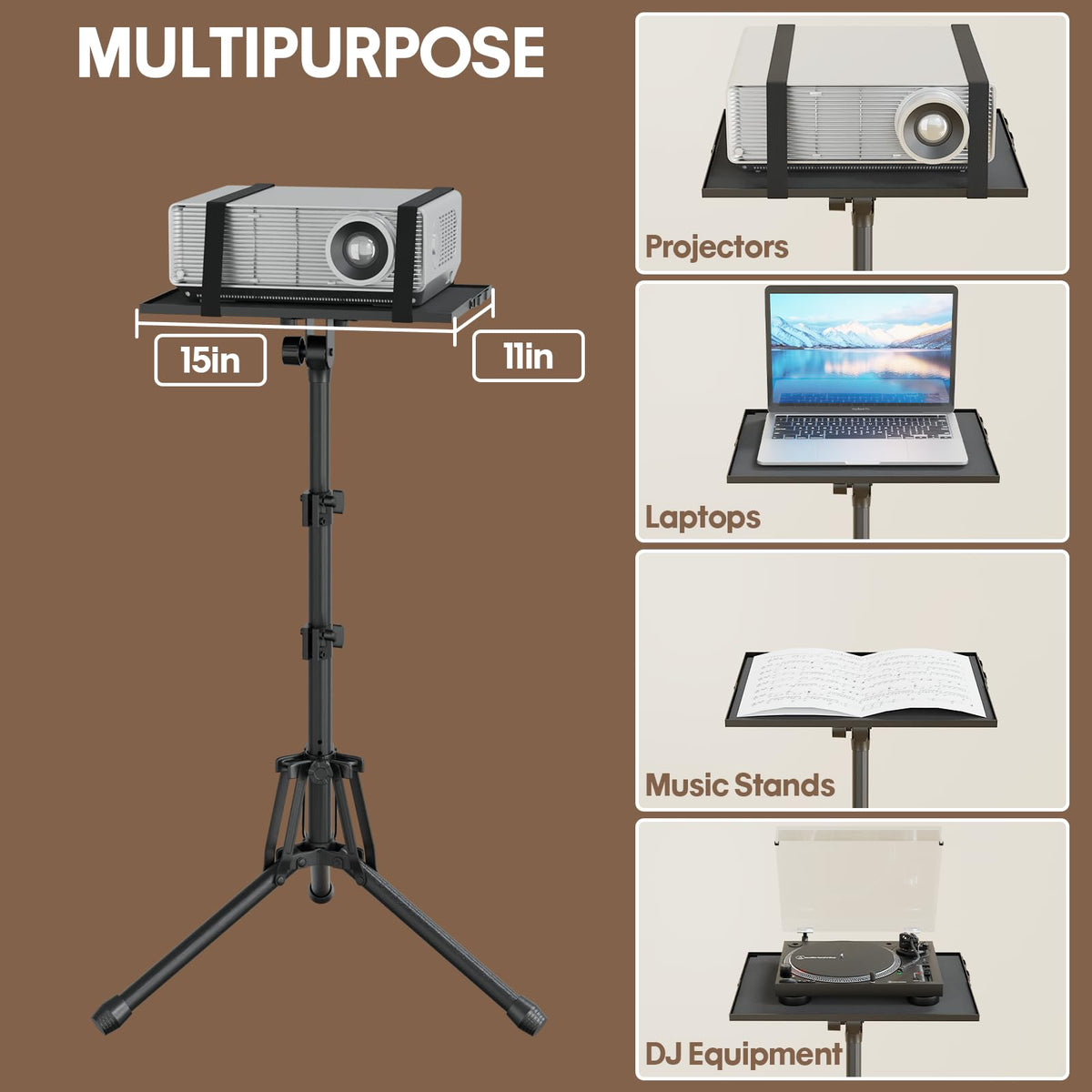 KOOV wide tripod base and rubber feet showing anti-slip benefit
