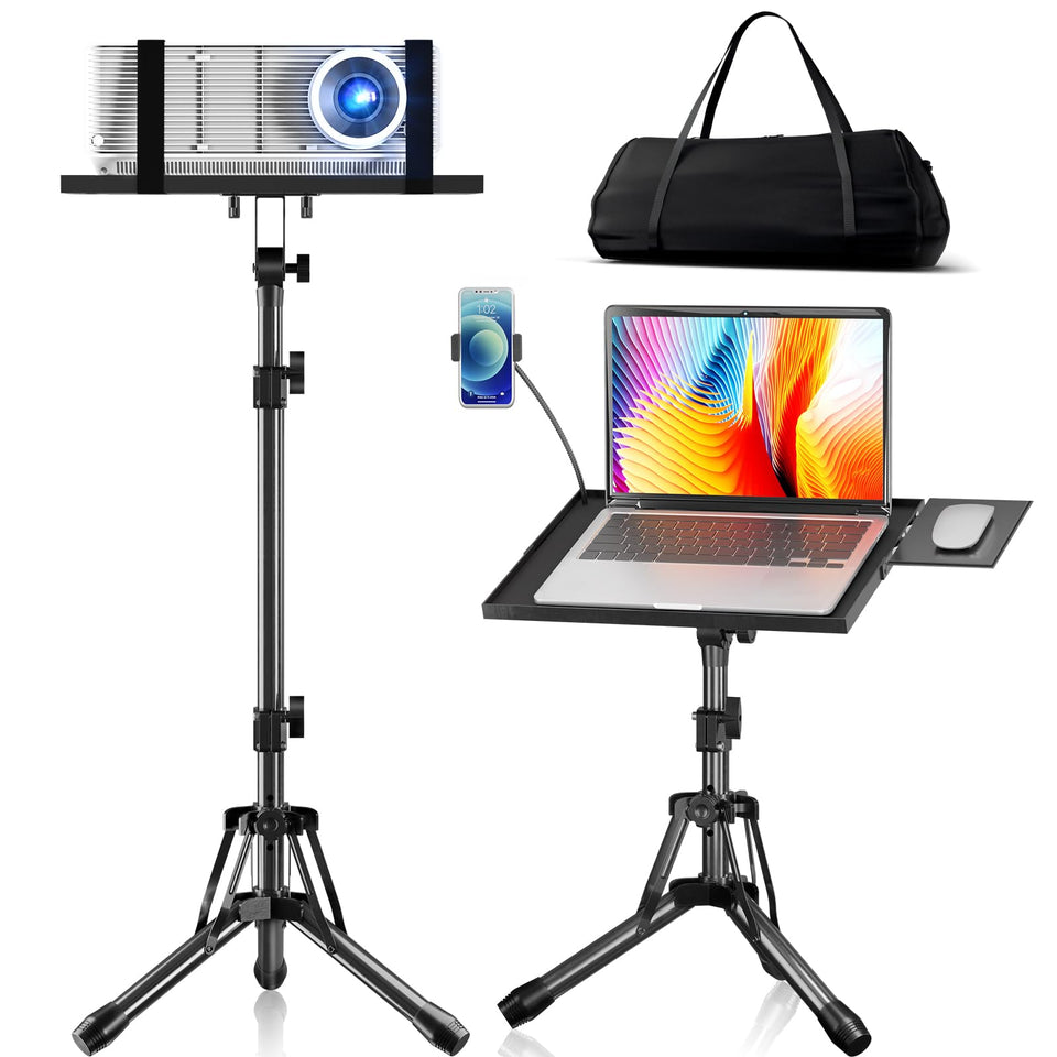 KOOV front view of assembled stand showing tray and height benefit