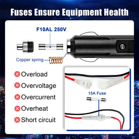 KOQICALL cigarette lighter plug with fuse and red LED showing safety indicator