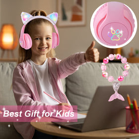 KORABA pink headphones with built-in microphone for online learning and calls.