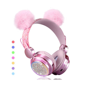 KORABA kids headphones with LED pink unicorn lights for immersive play and study.