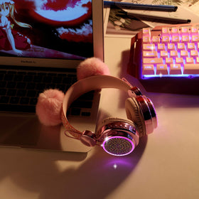 KORABA pink LED headphones highlight high-fidelity sound for clear calls and music.