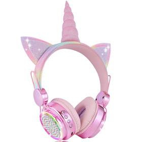 KORABA Kids Headphones with unicorn LED RGB lights enhance music time.