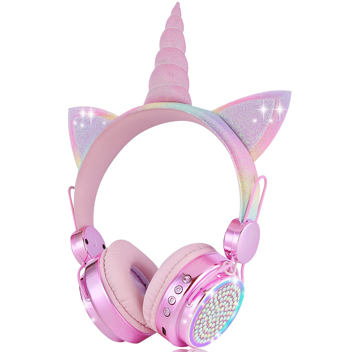 KORABA kids unicorn headphones pink front view with cat ears for playful study sessions