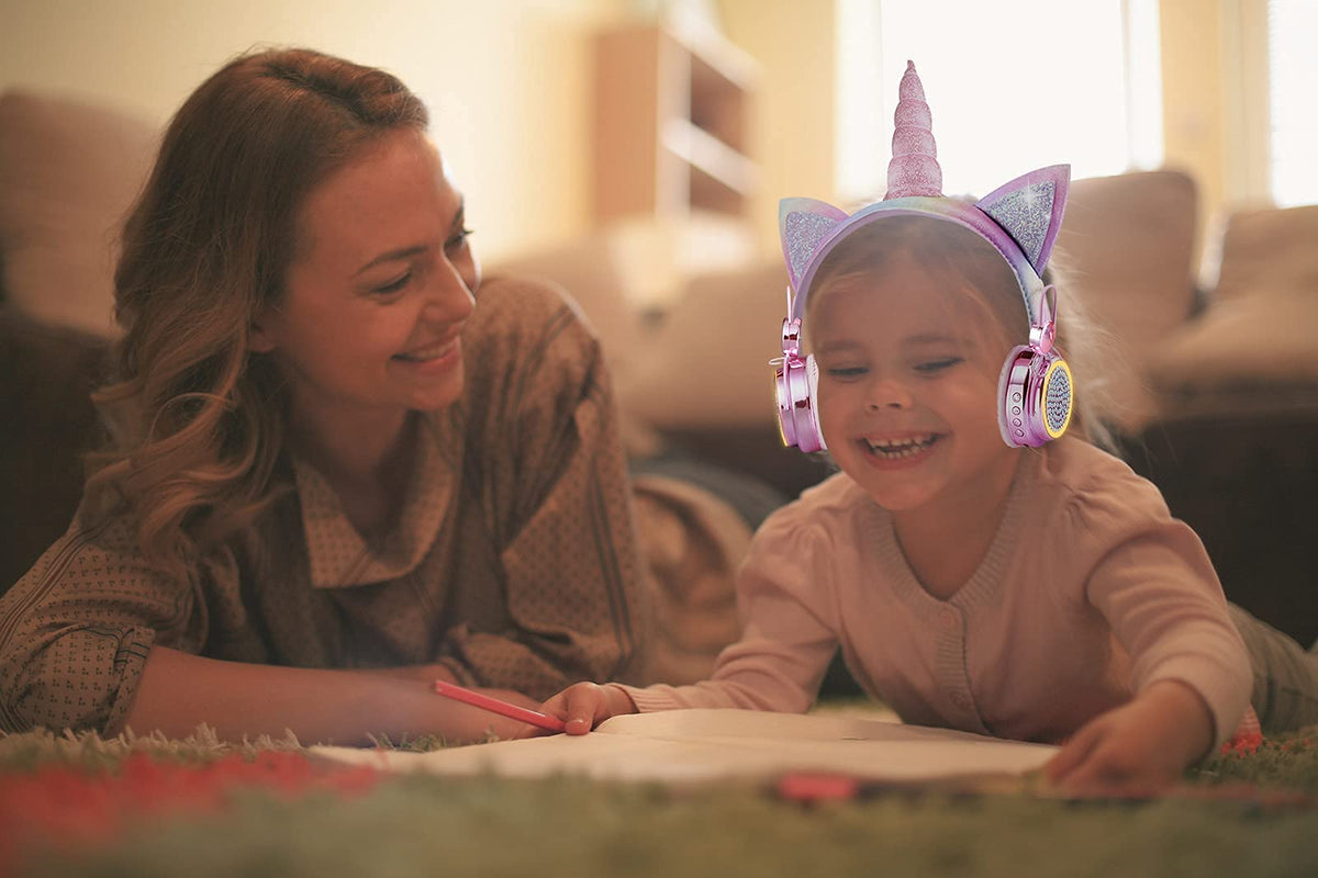 KORABA unicorn headphones cat ears and horn design for imaginative play and daily listening