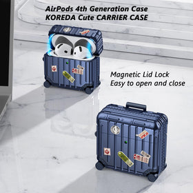 KOREDA AirPods 4 blue suitcase—gift-ready packaging and portability.