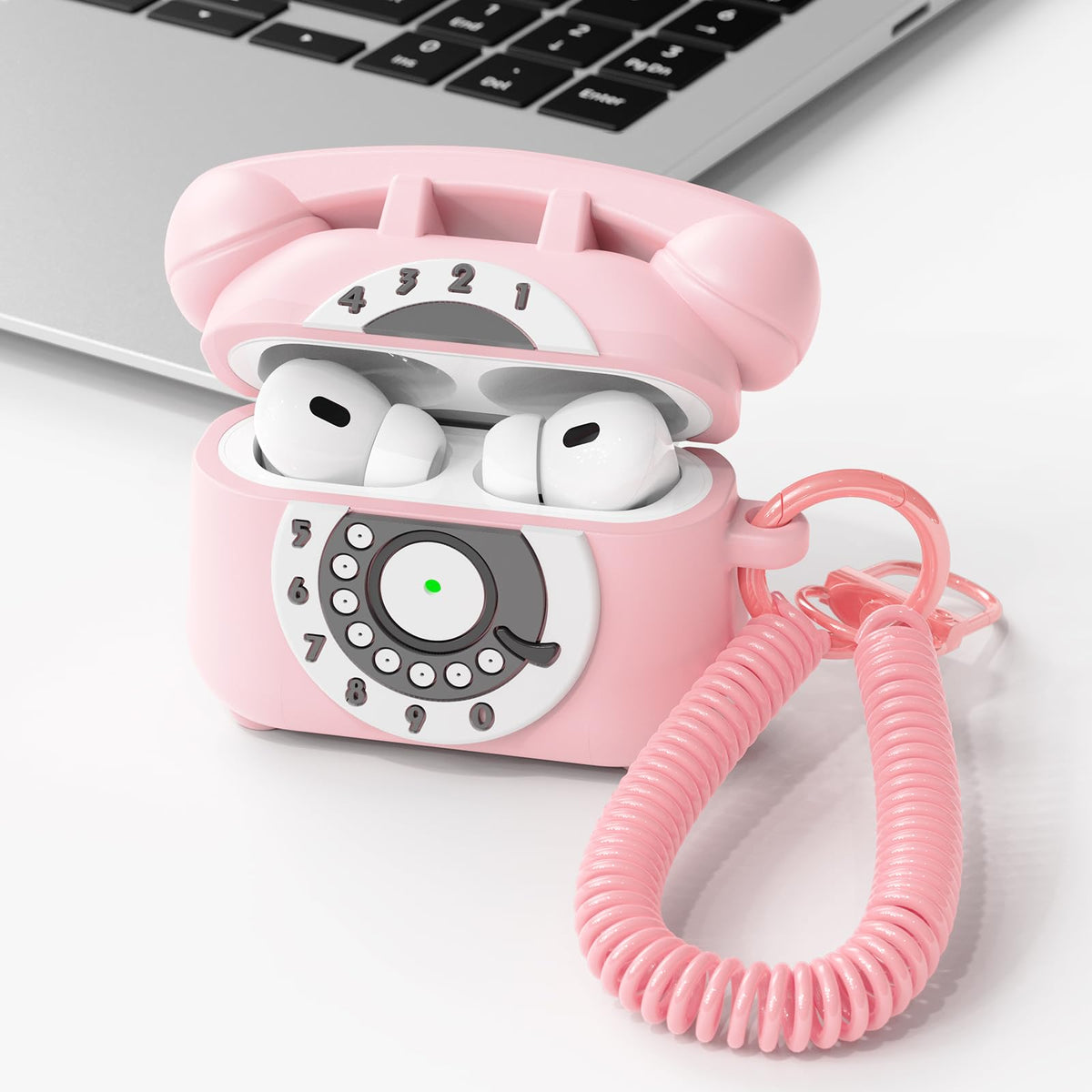 KOREDA AirPods Pro 2 pink case with anti-lost lanyard for easy carrying.