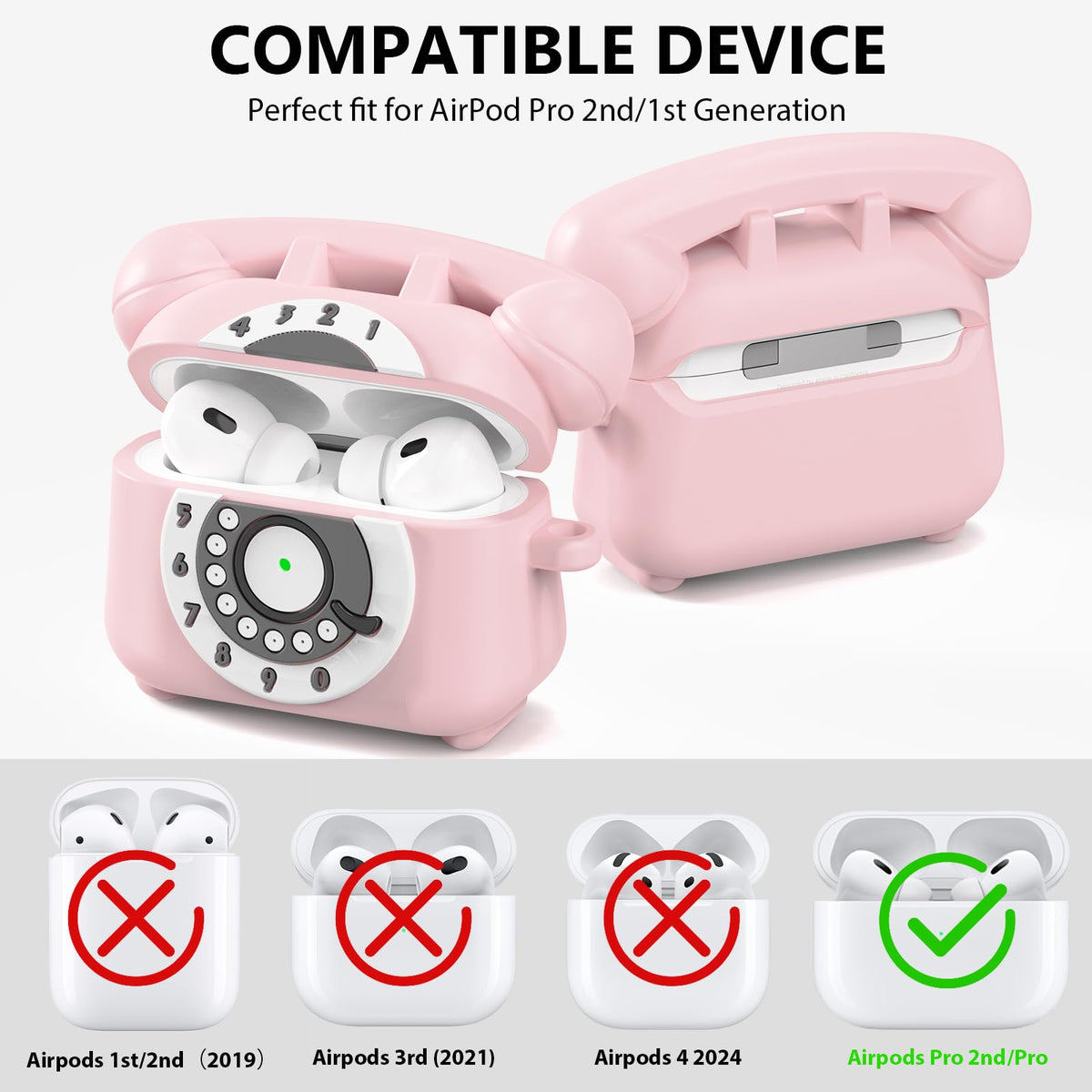 KOREDA AirPods Pro 2 pink case side view highlights soft-touch silicone.
