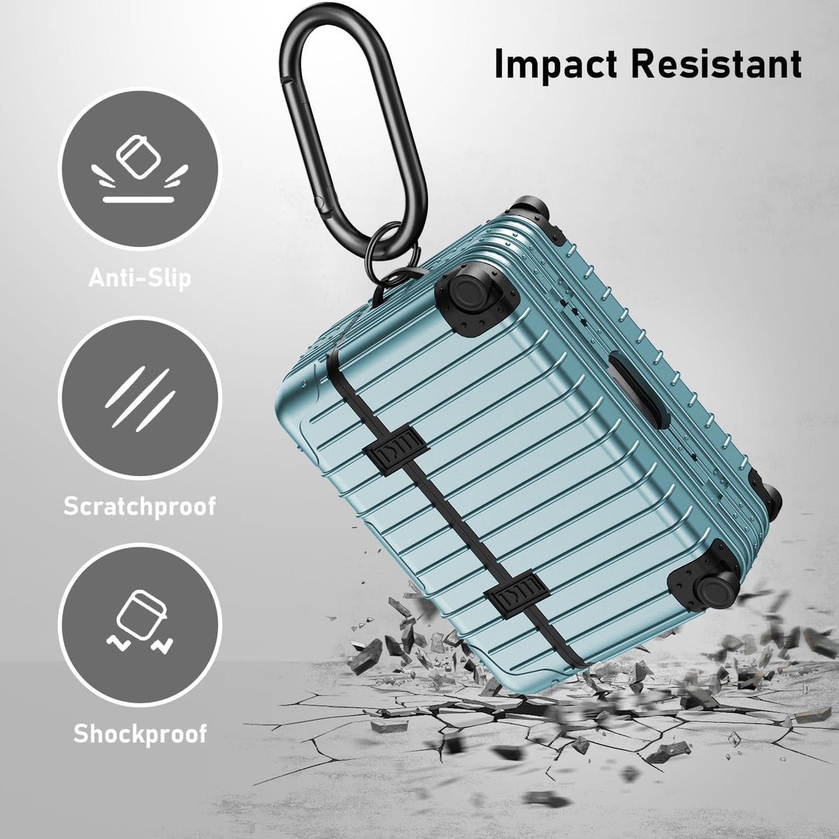 KOREDA AirPods Pro suitcase case back cutout enables full opening for charging.