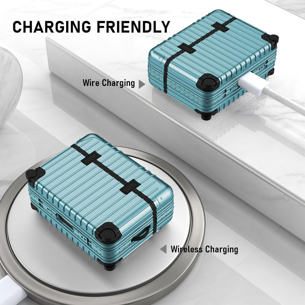 KOREDA AirPods Pro suitcase case with DIY stickers for personalized style.
