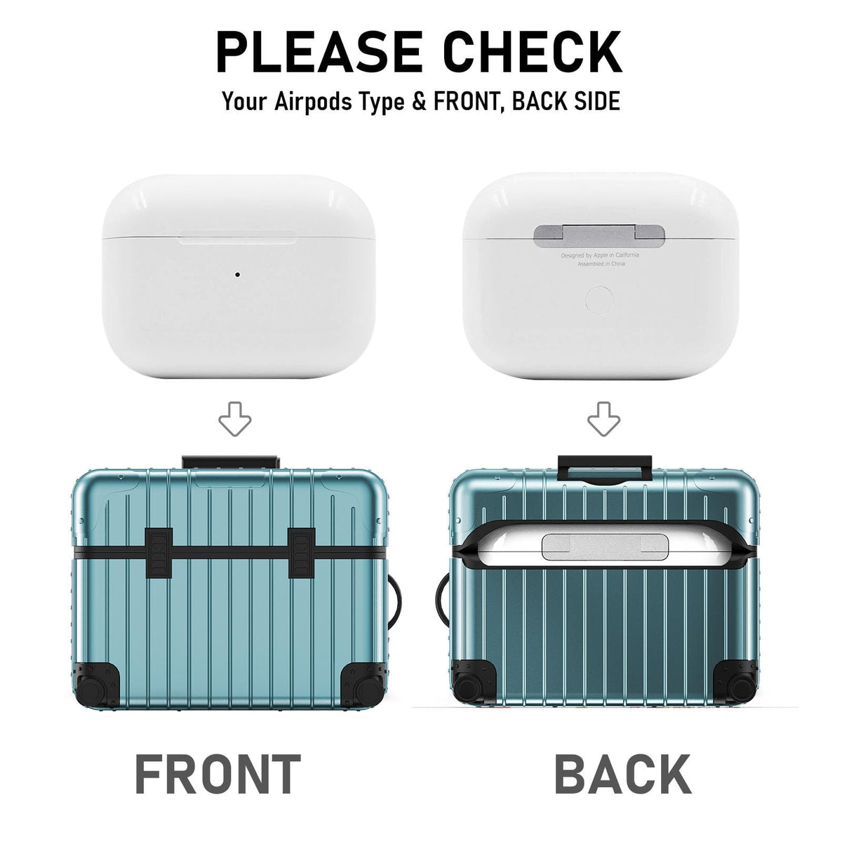 KOREDA AirPods Pro suitcase case includes metal keychain for easy carry.