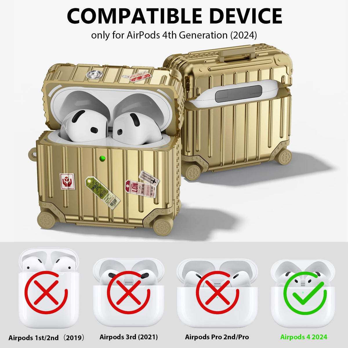 KOREDA AirPods 4 suitcase case back view with full opening for charging