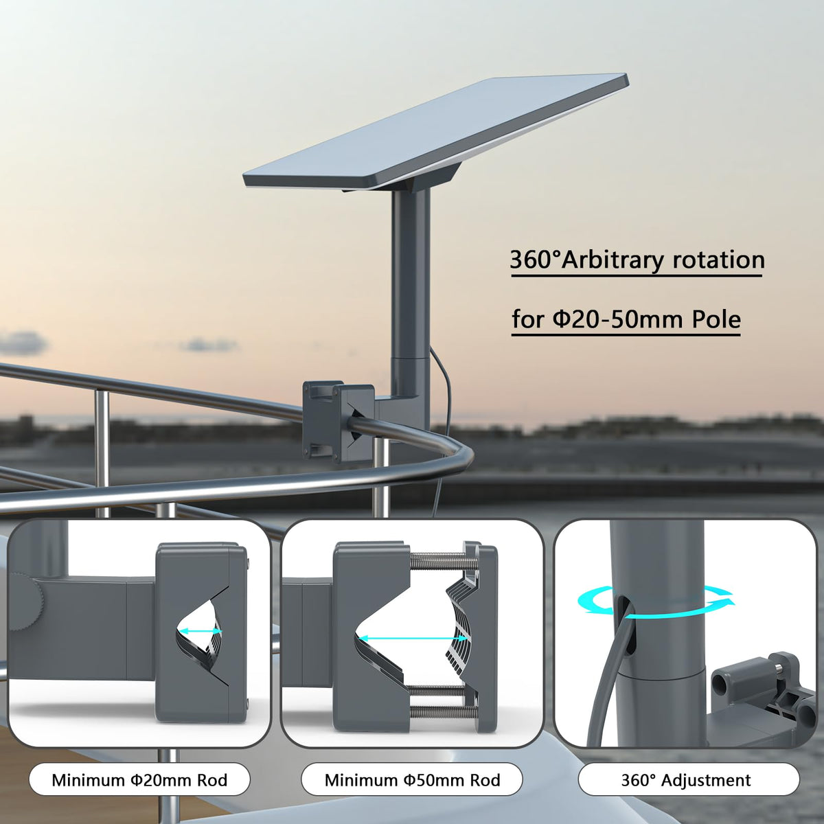 Koroao pole clamp attached to RV ladder, demonstrates easy ladder mounting benefit
