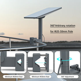 Koroao pole clamp attached to RV ladder, demonstrates easy ladder mounting benefit