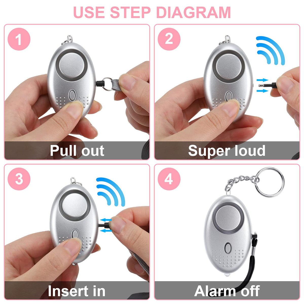 Kosin compact alarm on bag or keychain for quick access