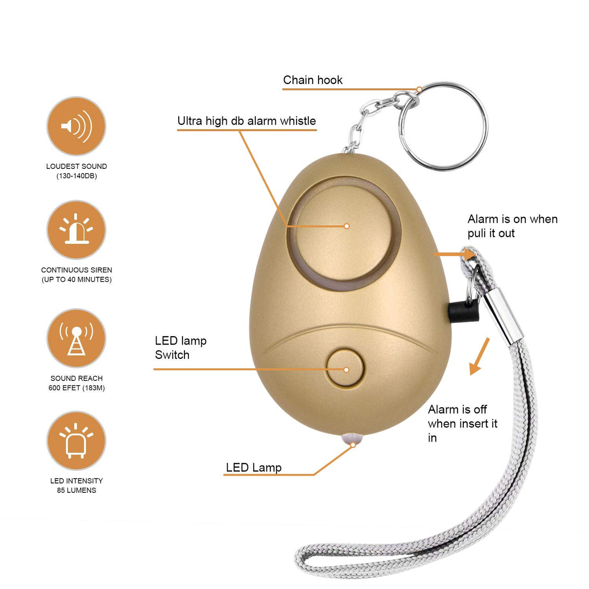 KOSIN alarm with LED and 140dB siren ready for night use.
