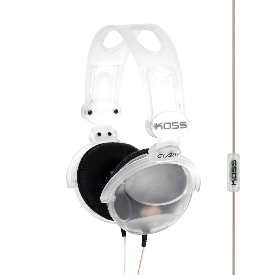 Koss CL20i front view clear shell showing retro style and visual appeal