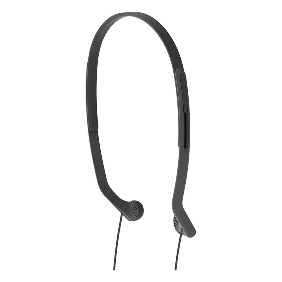 Koss KPH14K front view in black showing compact fit and durable design