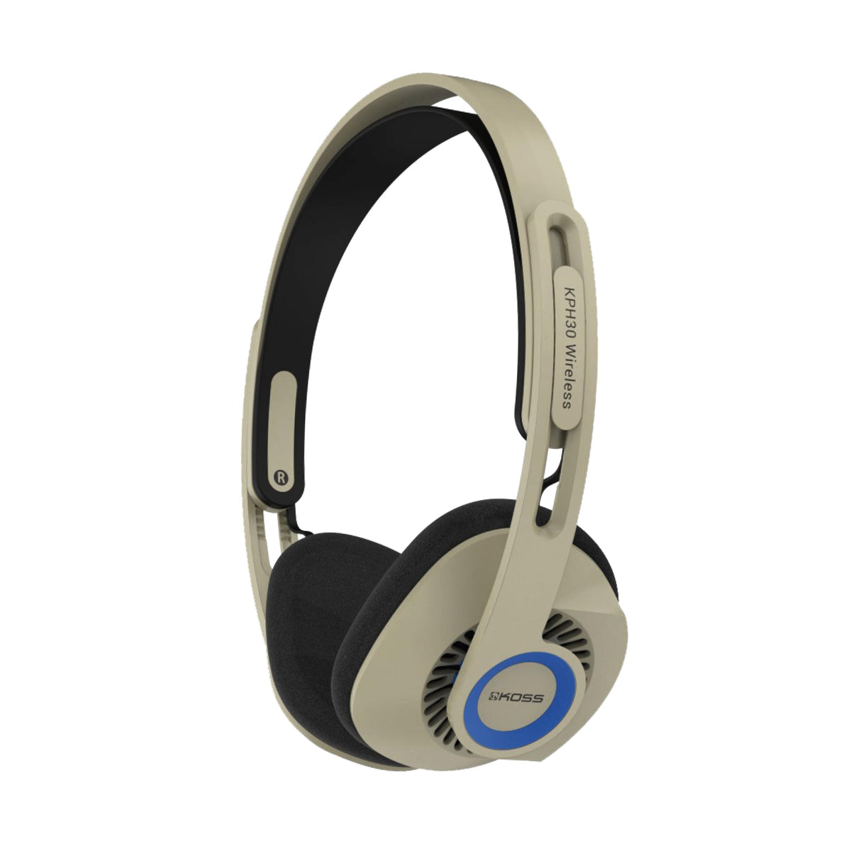Koss KPH30 front view in Rhythm Beige showing retro styling and compact silhouette