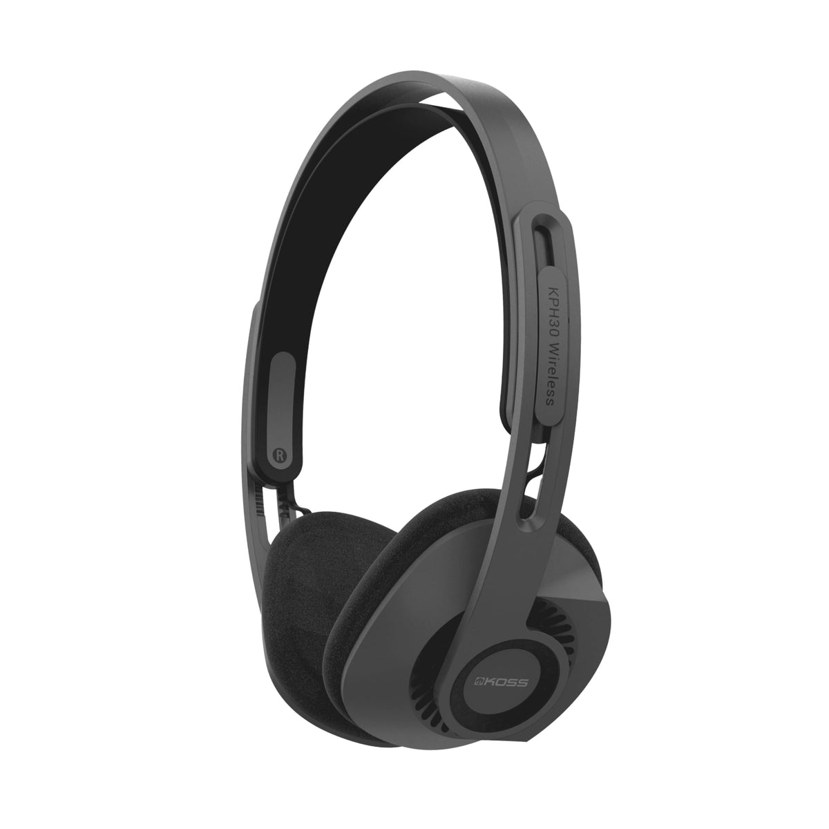Koss KPH30 Wireless Stealth Gray front view showing retro design and compact ear cups