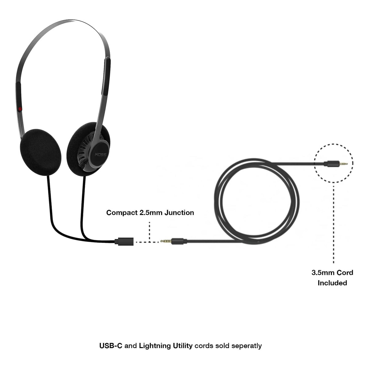 Koss KPH40 detachable 3.5mm cord connected for convenient swapping