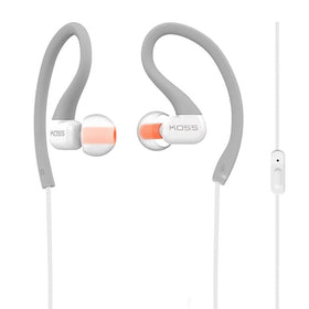 Koss KSC32iGry in-ear clip headphones with secure fit for workouts.