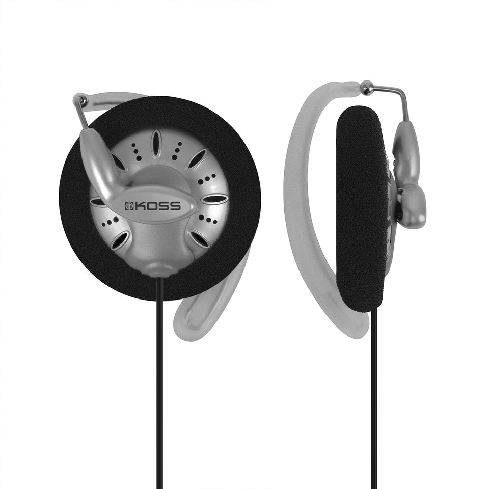 Koss KSC75 on-ear headphones with silver-black clip design for portable listening.