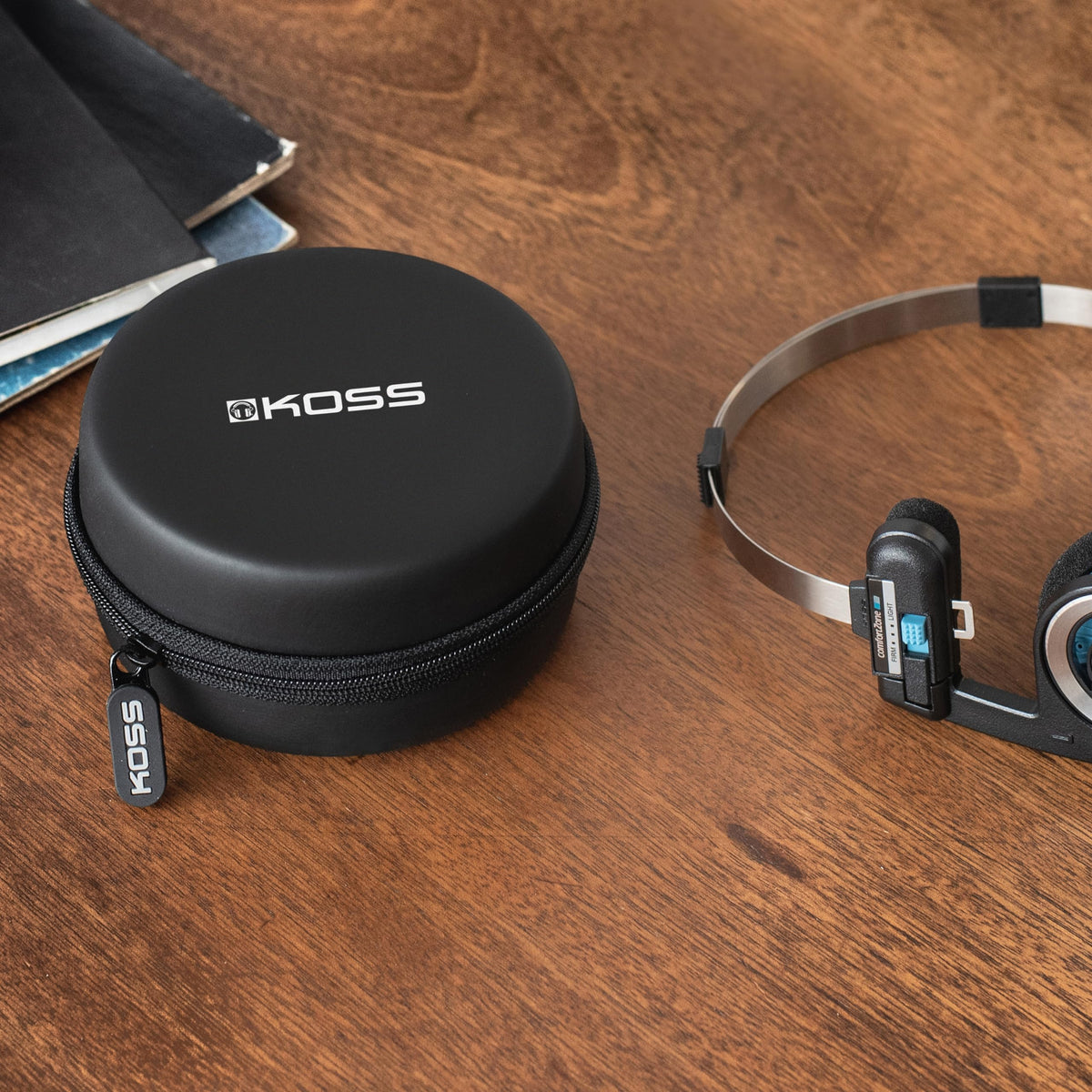 Koss case interior lining detail protecting earpads and cable from damage