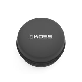 Koss case open with Porta Pro headphones demonstrating snug fit and protection