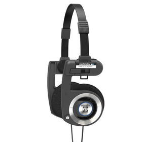 Koss Porta Pro front view showing black on-ear cups and retro metal headband for classic style