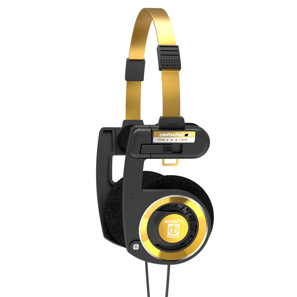 Koss Porta Pro front view, black gold edition for stylish daily listening