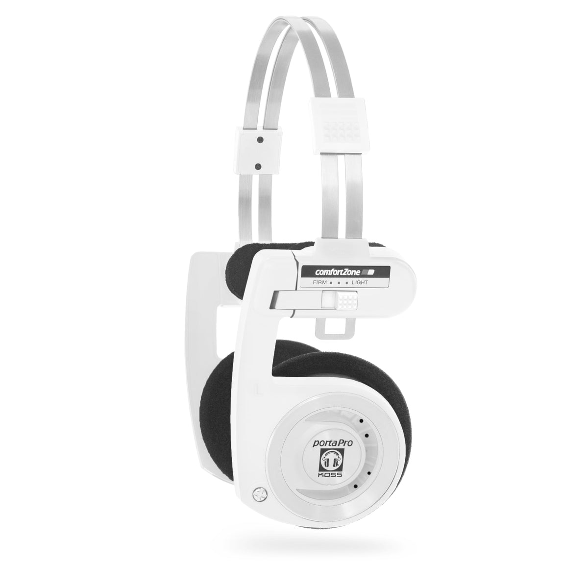 Koss Porta Pro Wireless 2.0 Arctic White front view, comfortable on-ear fit for daily listening.