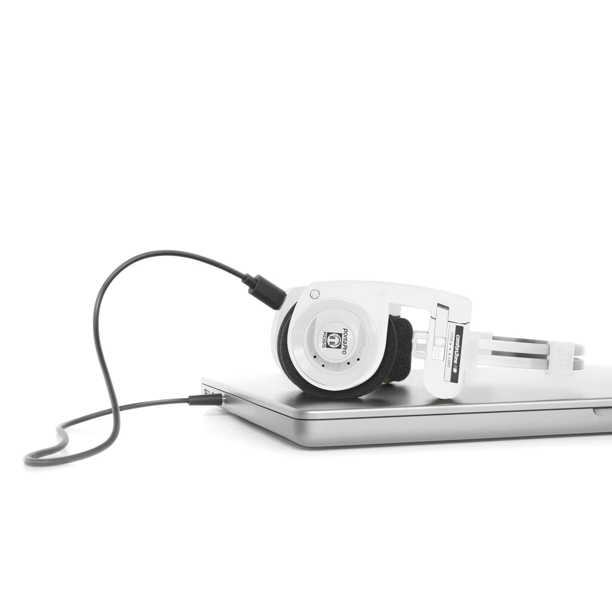 Koss Porta Pro Wireless 2.0 Arctic White side view, compact and portable for travel.