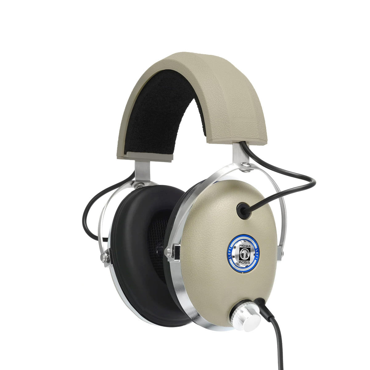 Koss Pro4AA headphones close-up in retro beige for studio-grade listening.